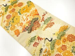 アンティーク　巻物に鶴松菊模様織り出し名古屋帯（材料）